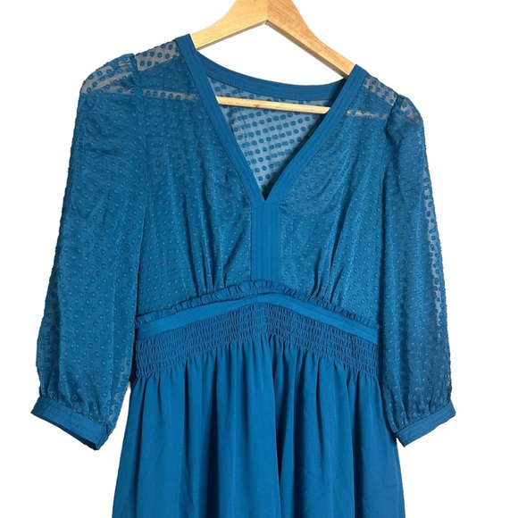 Anthropologie HD in Paris Celeste Swiss Dot Chiffon Teal Blue Dress - Picture 8 of 11